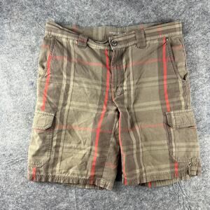 Columbia Shorts Mens 32 Orange‎ Brown Plaid Flat Front Chino 10" Inseam Cargo